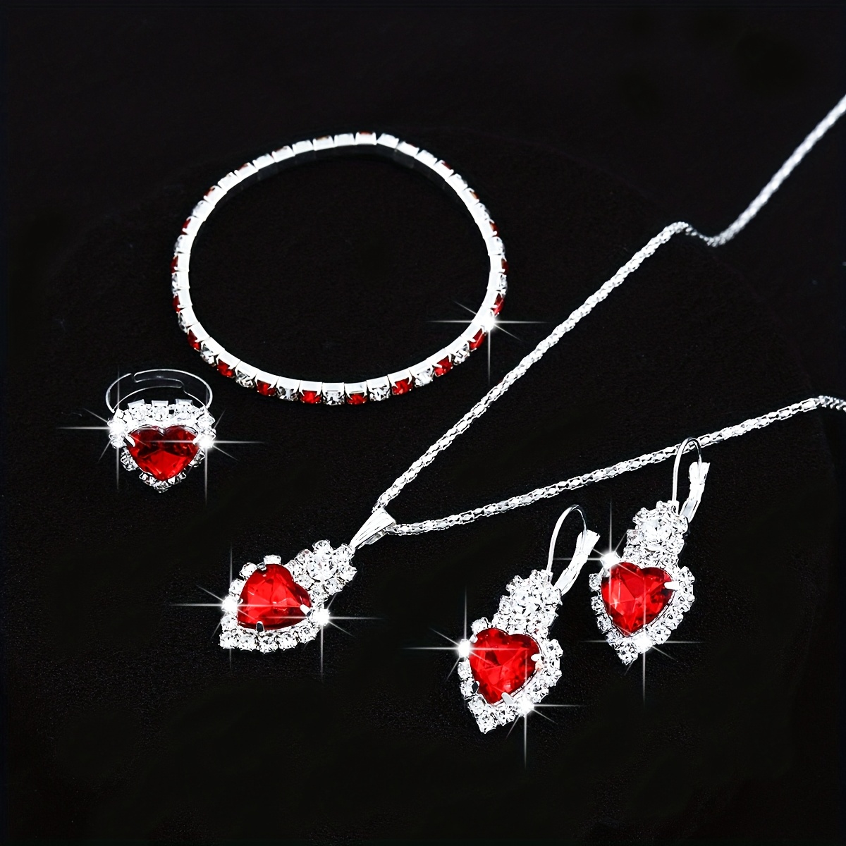 5pc Women's Heart-shaped Rhinestone Jewelry Set